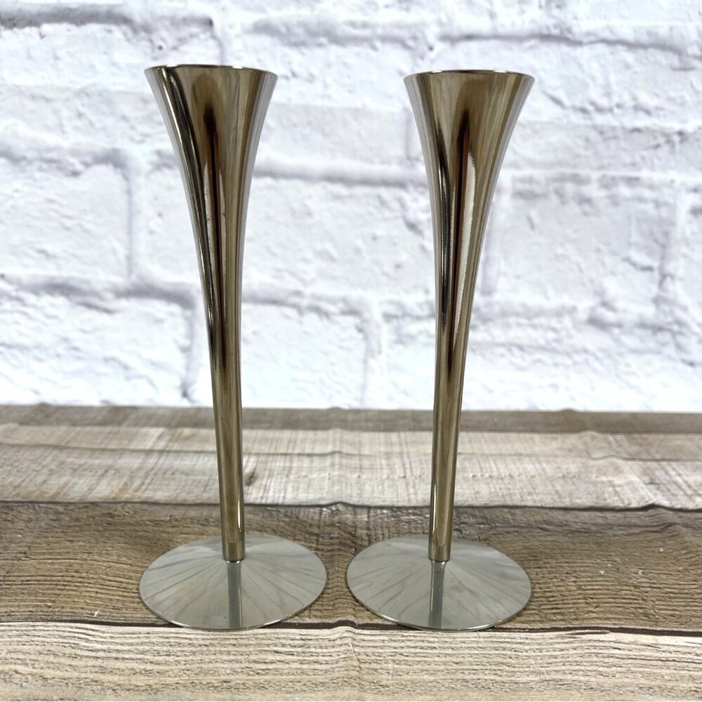 Solingen Germany Candlestick Holder 2PC Candle Set Holiday Table  MCM Chrome VTG - Picture 2 of 9